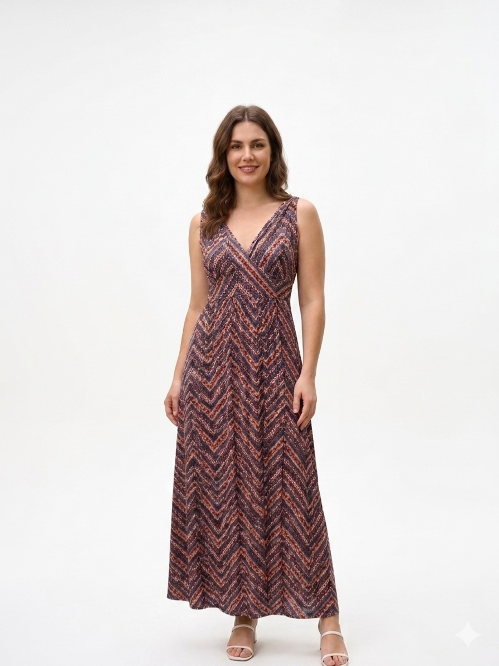 Loveappella Geometric Chevron Print Maxi Dress Size M